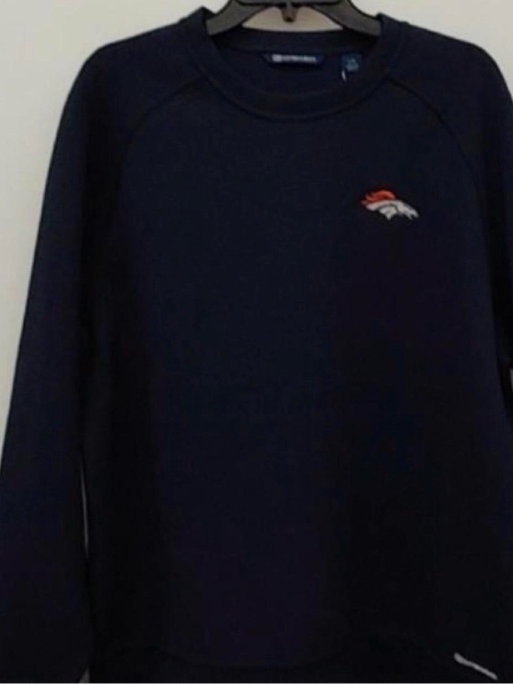 Cutter & Buck Navy Crewneck with Small Broncos Logo